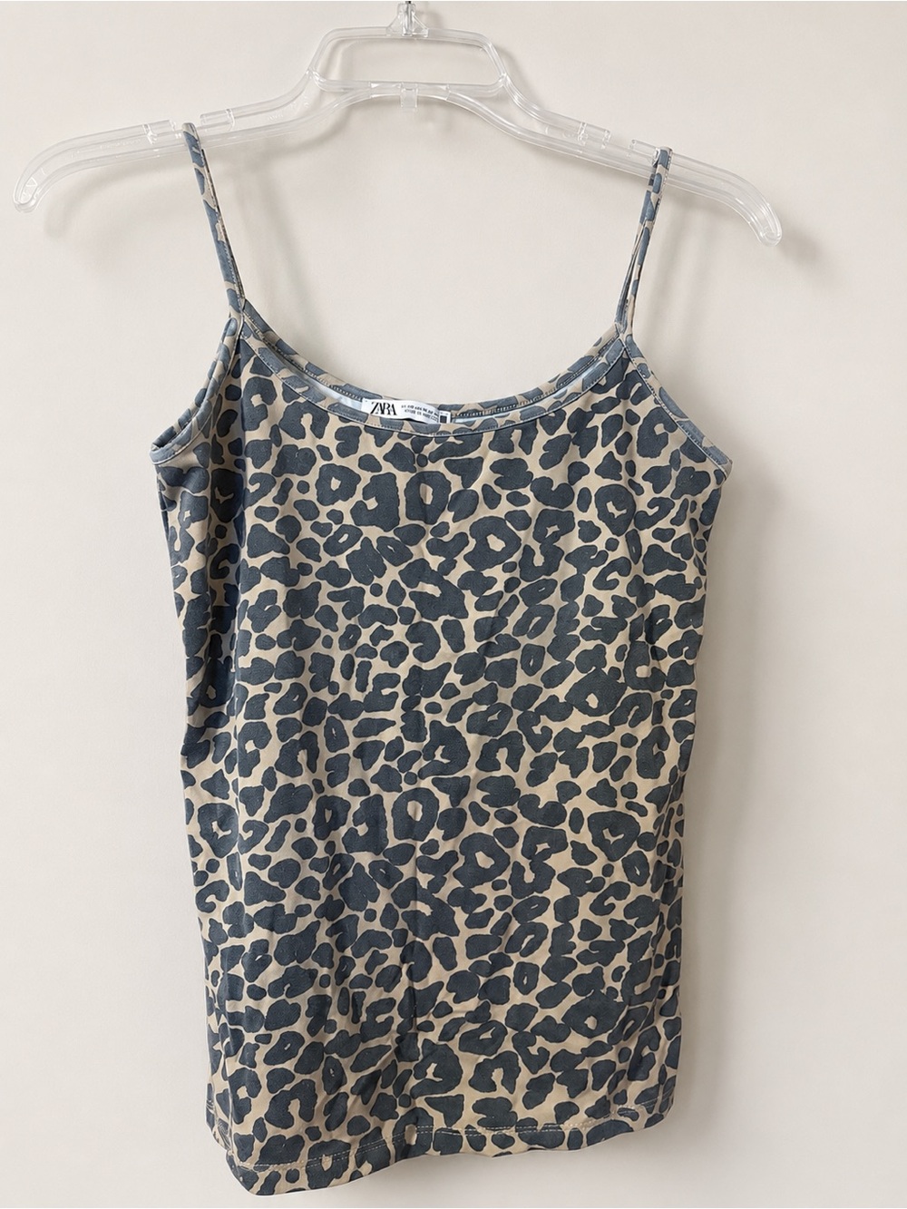 Zara Beige and Charcoal Leopard-Print Spaghetti Strap Camisole